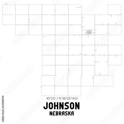 Johnson Nebraska. US street map with black and white lines.