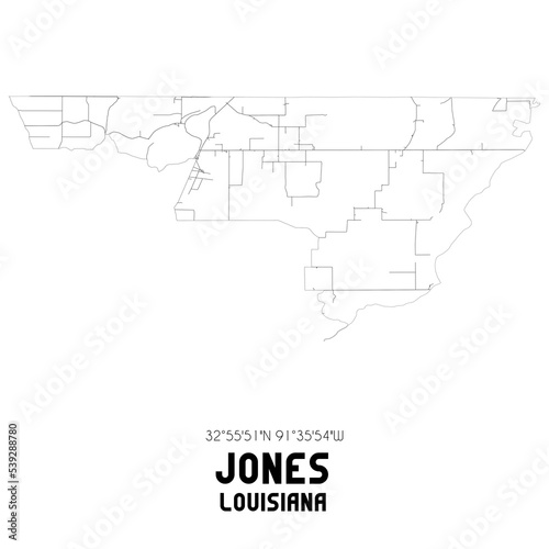 Jones Louisiana. US street map with black and white lines. photo