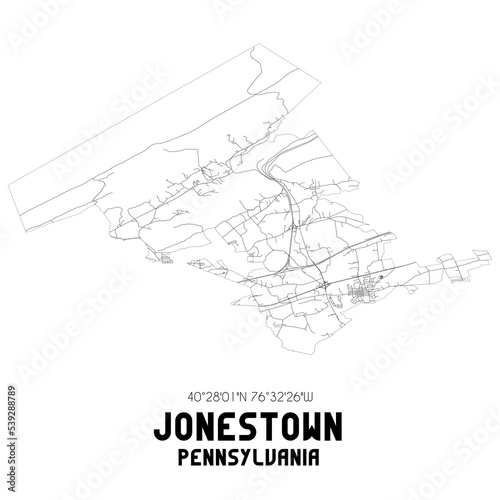 Jonestown Pennsylvania. US street map with black and white lines.