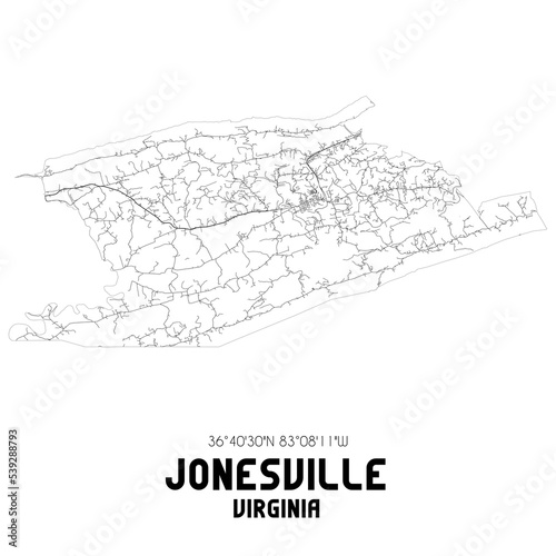 Jonesville Virginia. US street map with black and white lines. photo