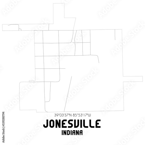 Jonesville Indiana. US street map with black and white lines. photo