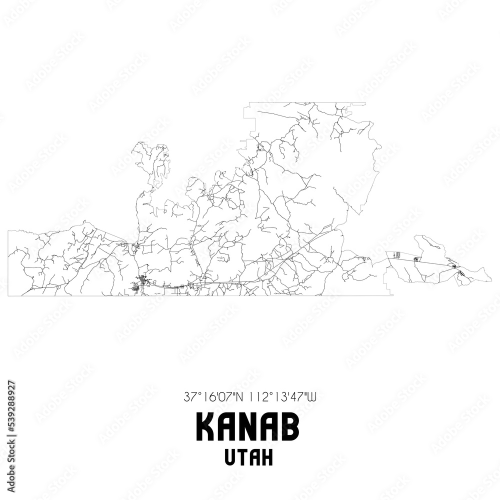 Kanab Utah. US street map with black and white lines.