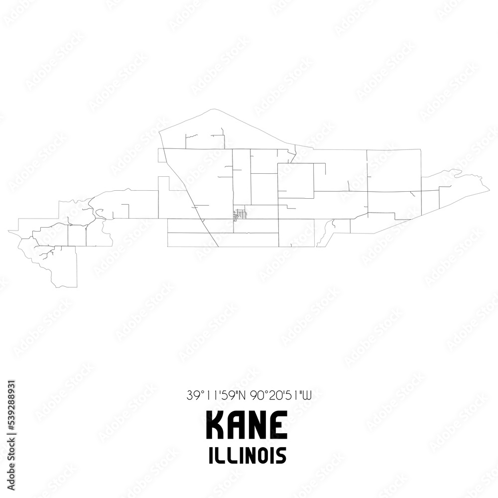 Kane Illinois. US street map with black and white lines.