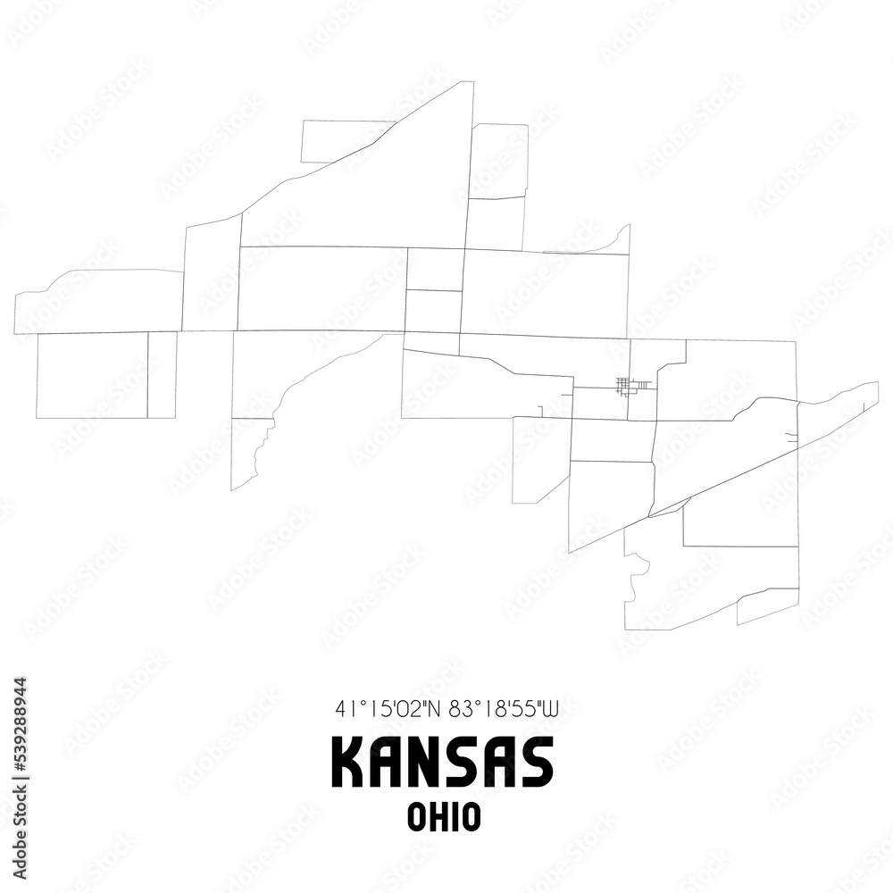Kansas Ohio. US street map with black and white lines.