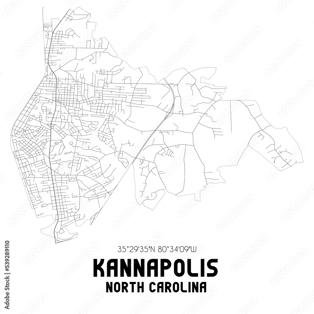 Kannapolis North Carolina. US street map with black and white lines.