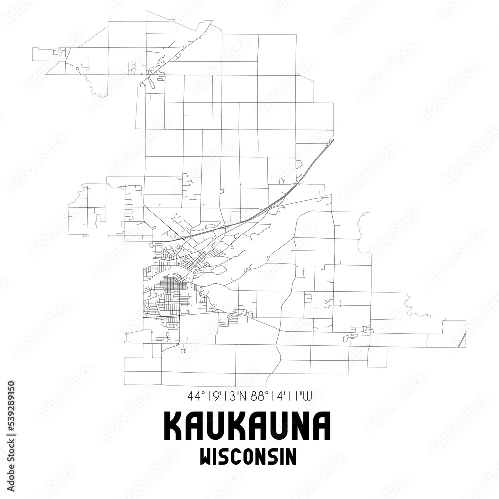 Kaukauna Wisconsin. US street map with black and white lines.