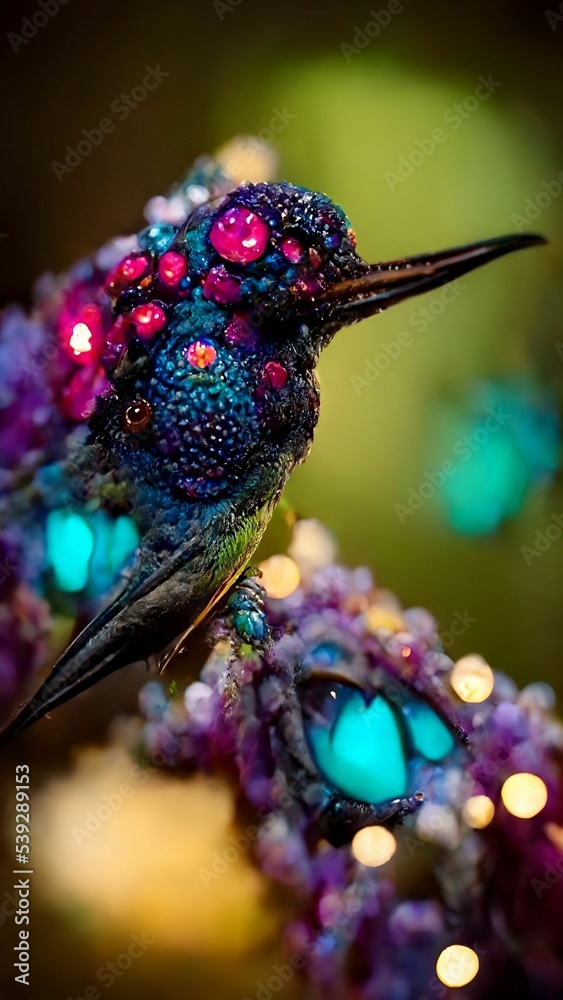 Obraz premium Hummingbird encrusted with jewels concept