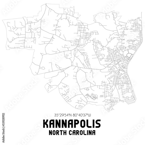 Kannapolis North Carolina. US street map with black and white lines.