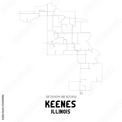 Keenes Illinois. US street map with black and white lines.