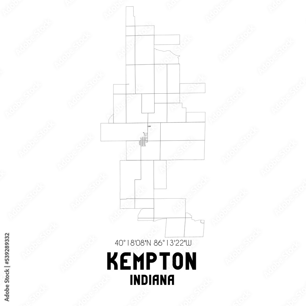 Kempton Indiana. US street map with black and white lines. Stock