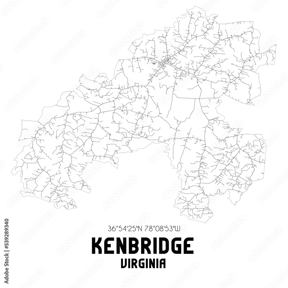 Kenbridge Virginia. US street map with black and white lines.