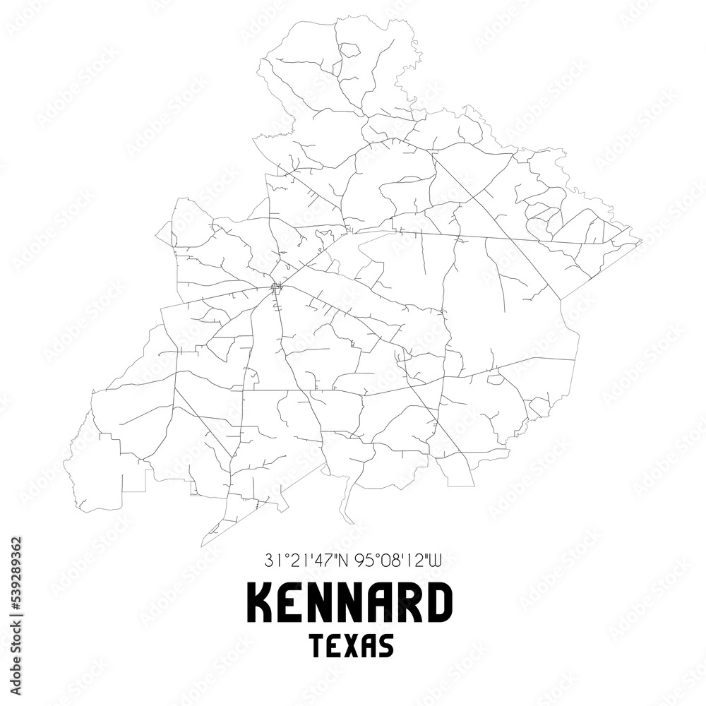 Kennard Texas. US street map with black and white lines. Kennard Texas. US street map with black and white lines.