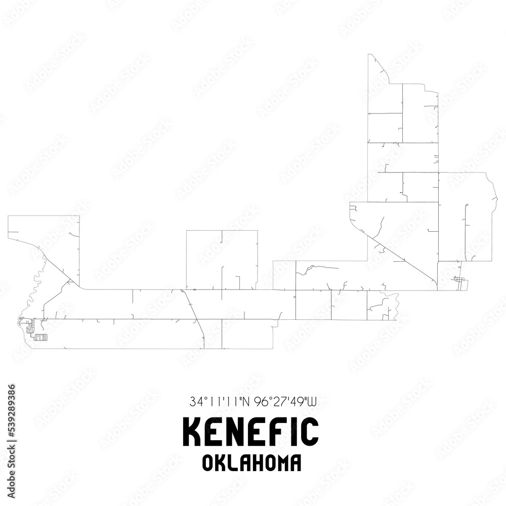 Kenefic Oklahoma. US street map with black and white lines. Kenefic Oklahoma. US street map with black and white lines.