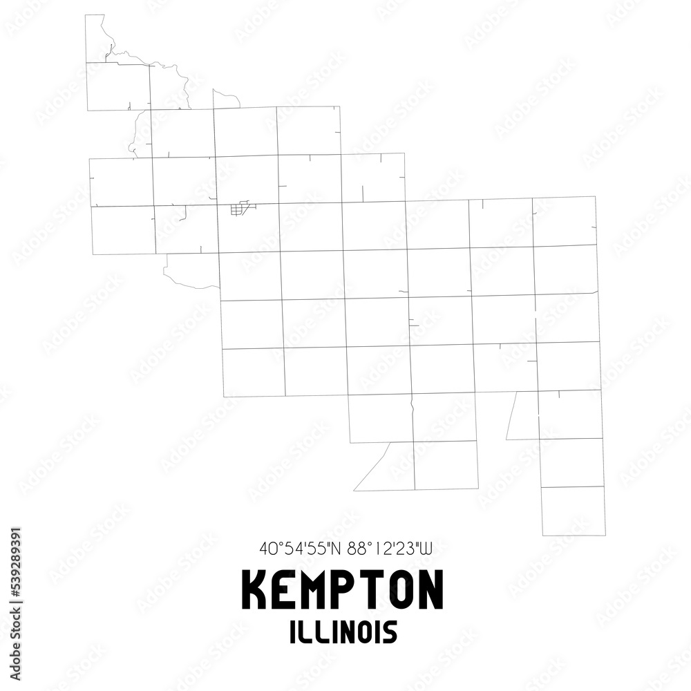 Kempton Illinois. US street map with black and white lines. Kempton Illinois. US street map with black and white lines.