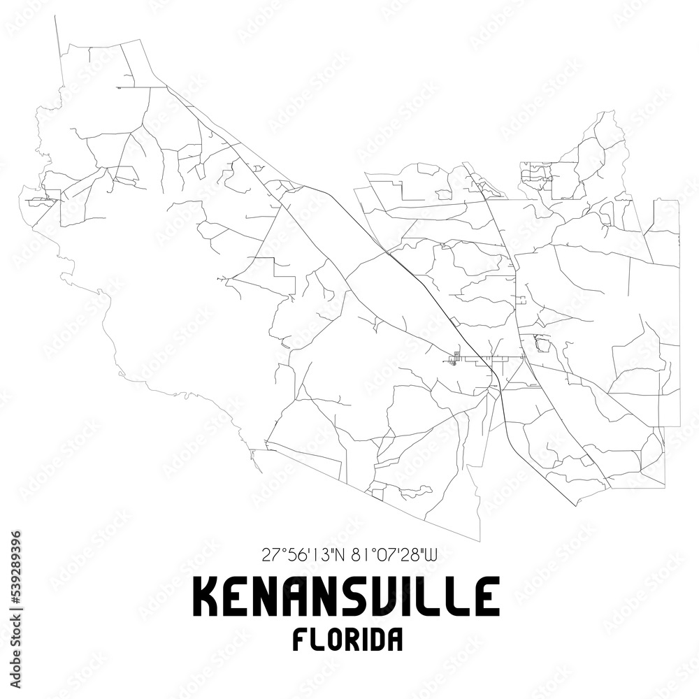 Kenansville Florida. US street map with black and white lines.