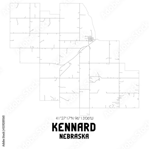 Kennard Nebraska. US street map with black and white lines.