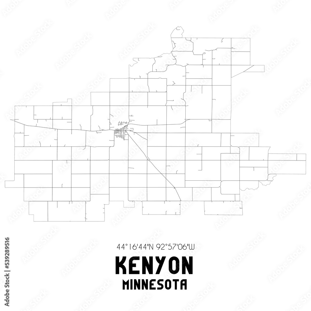 Kenyon Minnesota. US street map with black and white lines.