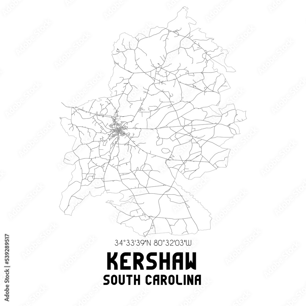 Kershaw South Carolina. US street map with black and white lines. Kershaw South Carolina. US street map with black and white lines.