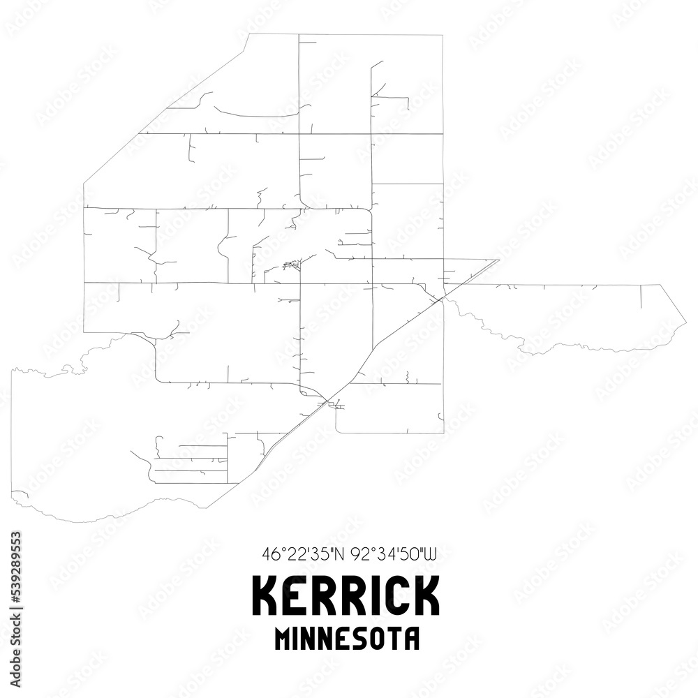 Kerrick Minnesota. US street map with black and white lines.