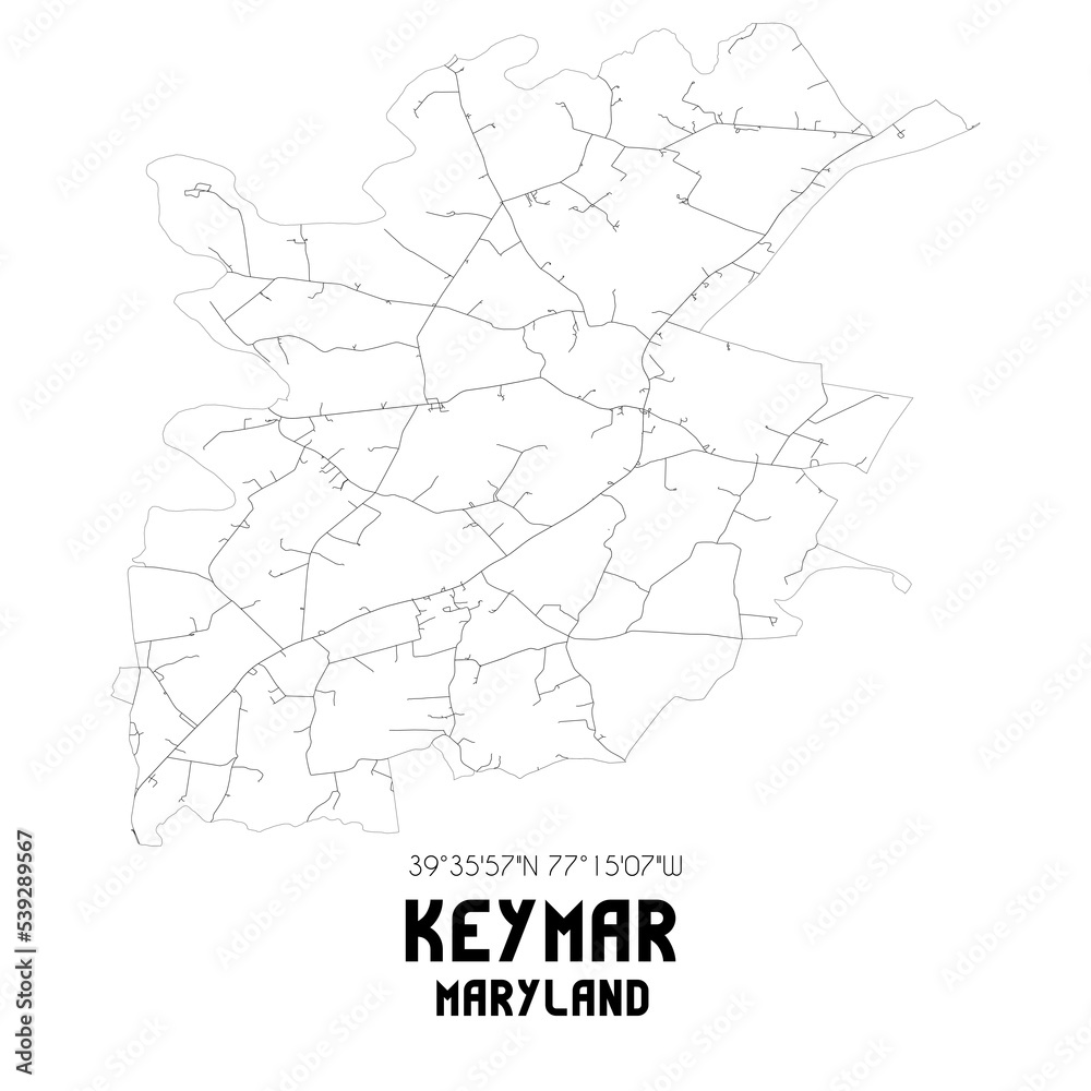 Keymar Maryland. US street map with black and white lines.