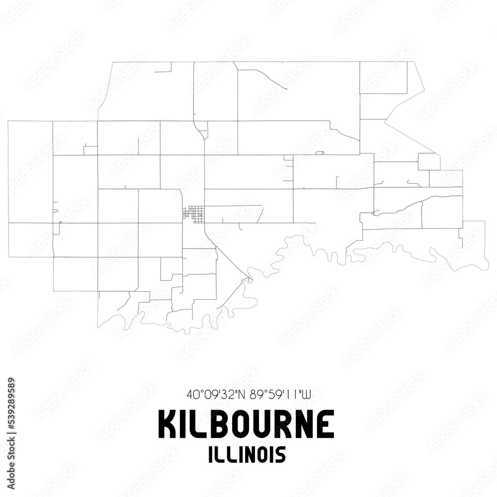 Kilbourne Illinois. US street map with black and white lines.