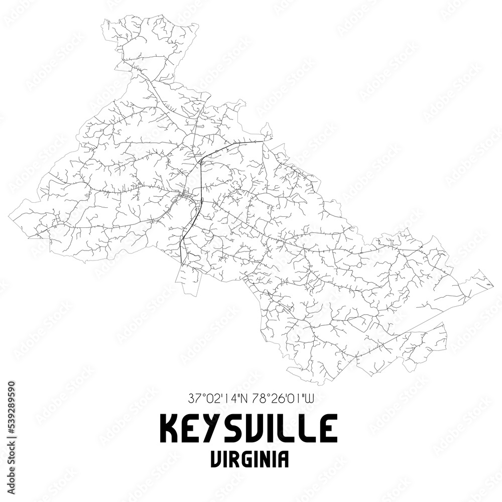 Obraz premium Keysville Virginia. US street map with black and white lines.