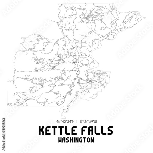 Kettle Falls Washington. US street map with black and white lines.