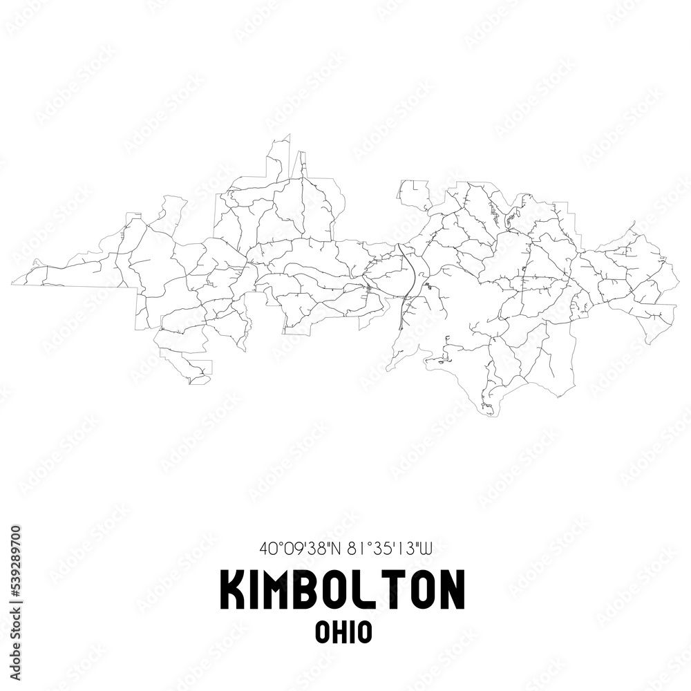 Kimbolton Ohio. US street map with black and white lines.