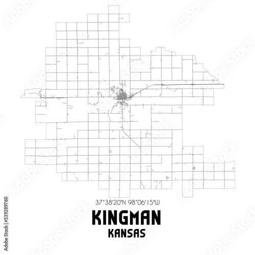 Kingman Kansas. US street map with black and white lines.
