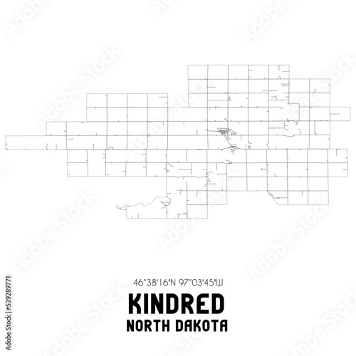 Kindred North Dakota. US street map with black and white lines. © Rezona