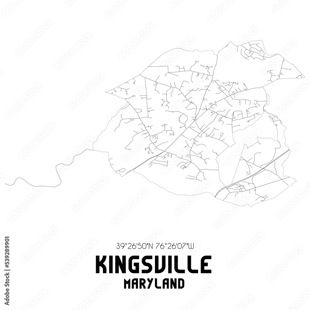 Kingsville Maryland. US street map with black and white lines. Kingsville Maryland. US street map with black and white lines.
