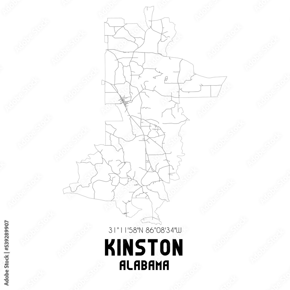 Kinston Alabama. US street map with black and white lines.