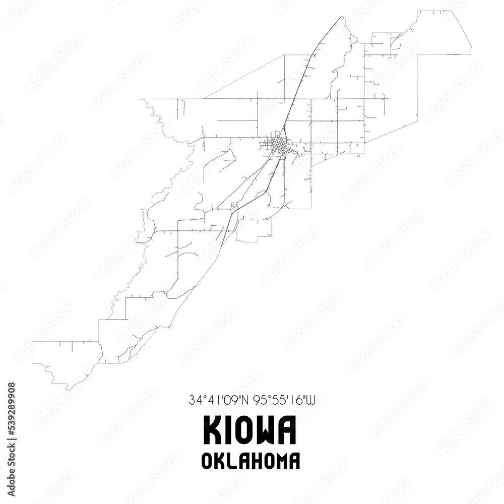 Kiowa Oklahoma. US street map with black and white lines. Kiowa Oklahoma. US street map with black and white lines.