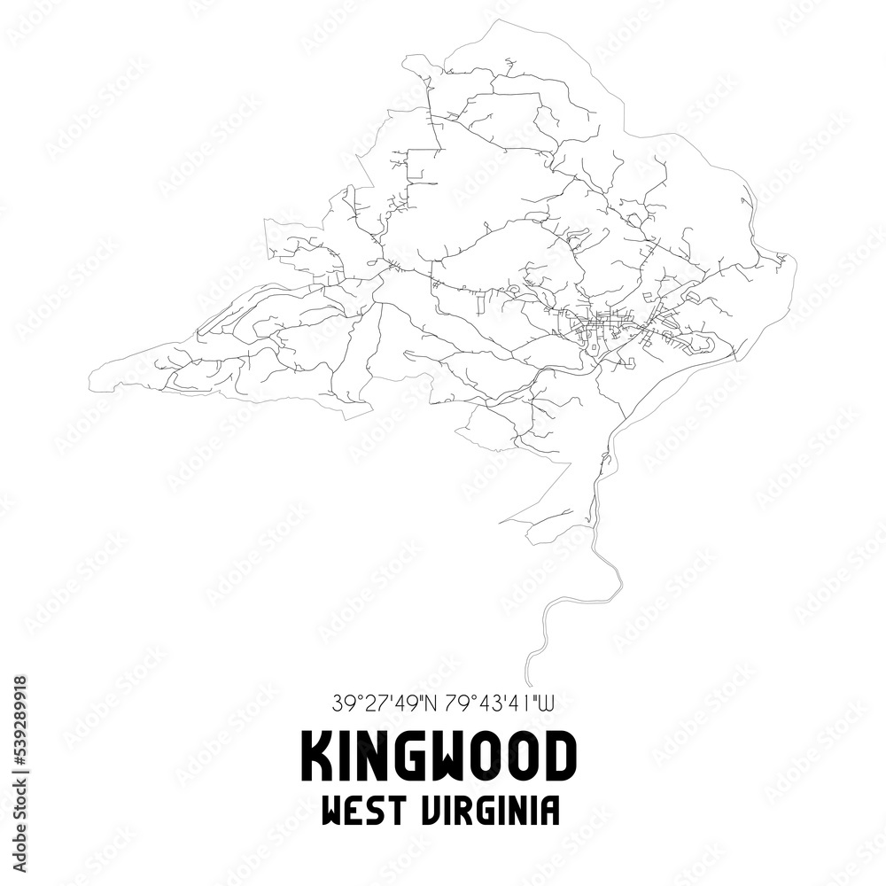 Kingwood West Virginia. US street map with black and white lines.