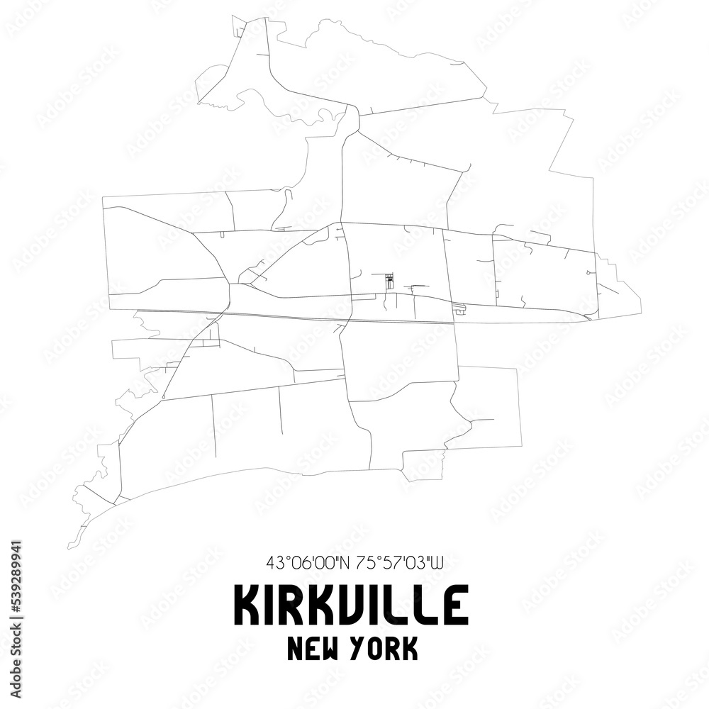 Kirkville New York. US street map with black and white lines.