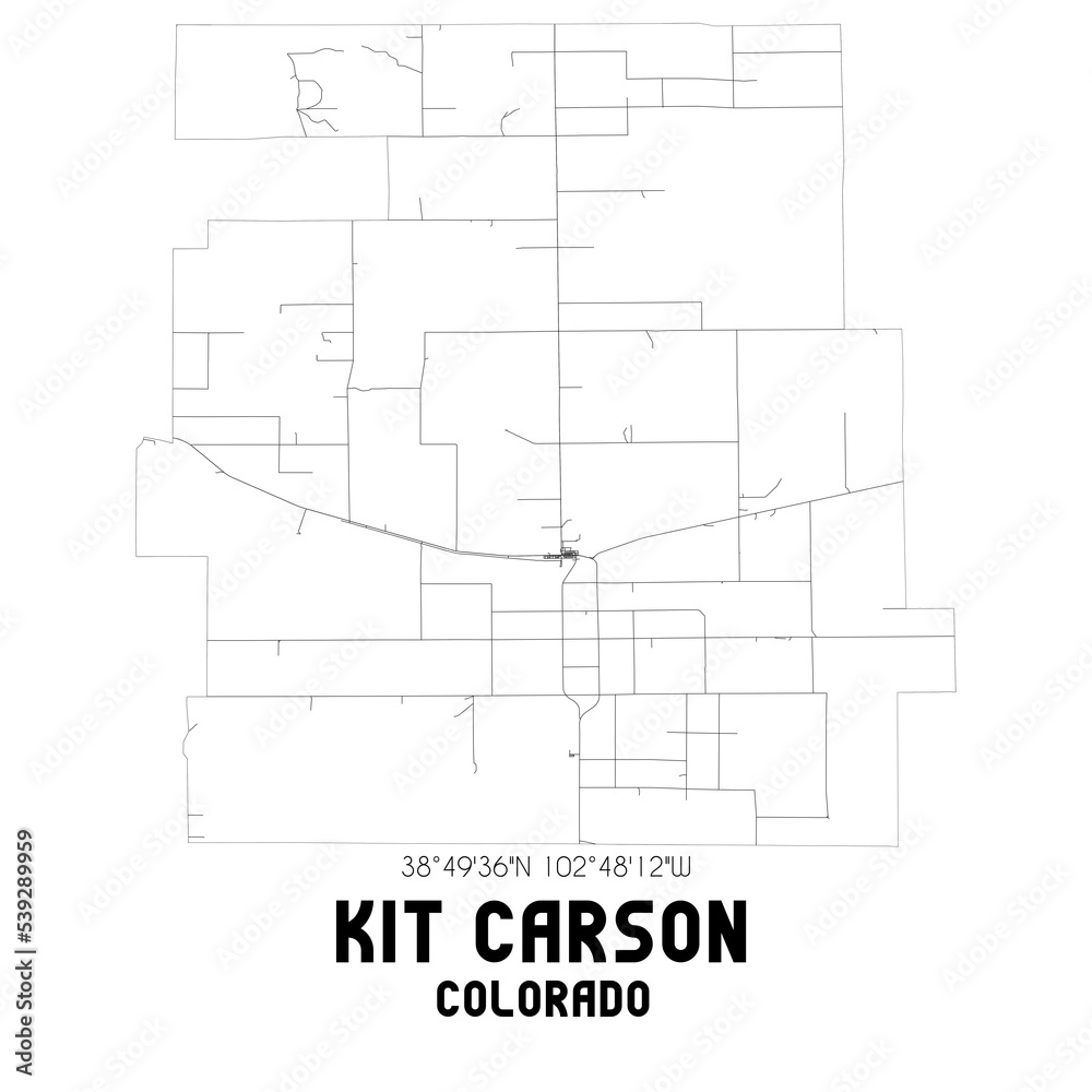 Kit Carson Colorado. US street map with black and white lines.