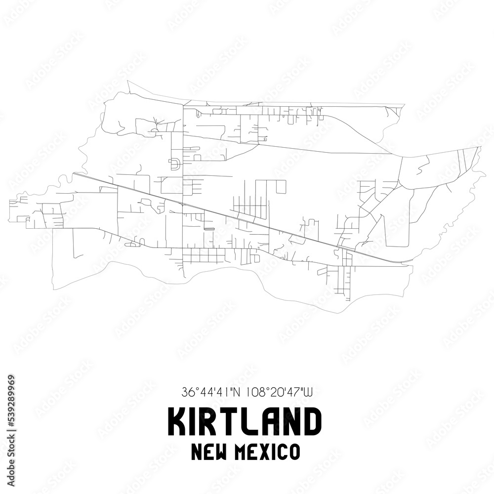 Kirtland New Mexico. US street map with black and white lines. Kirtland New Mexico. US street map with black and white lines.
