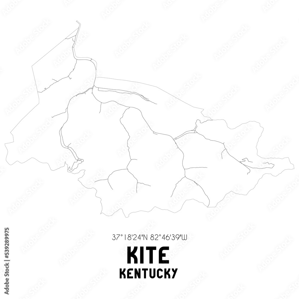 Kite Kentucky. US street map with black and white lines.