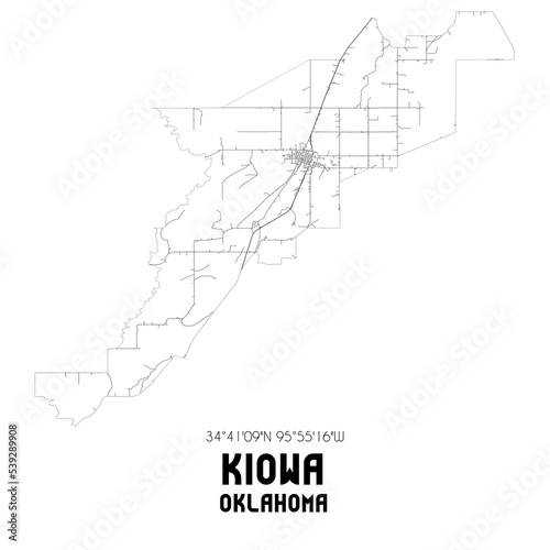 Kiowa Oklahoma. US street map with black and white lines.
