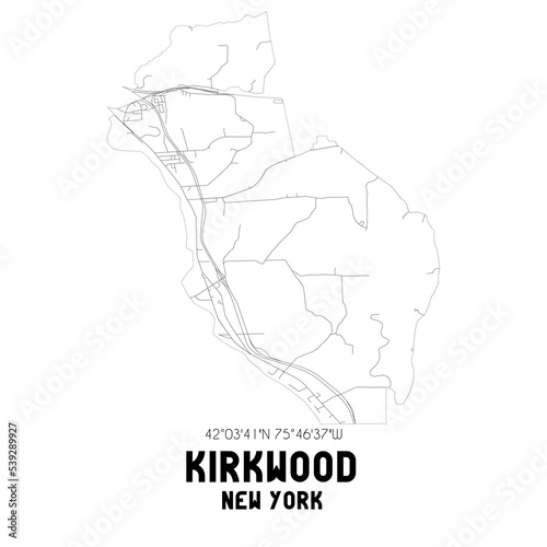 Kirkwood New York. US street map with black and white lines.