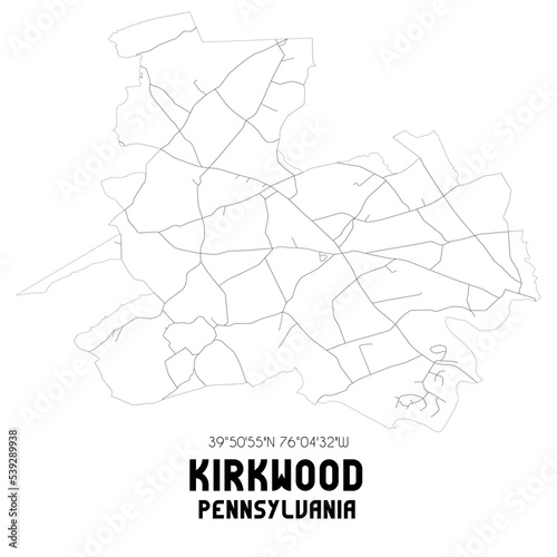 Kirkwood Pennsylvania. US street map with black and white lines.