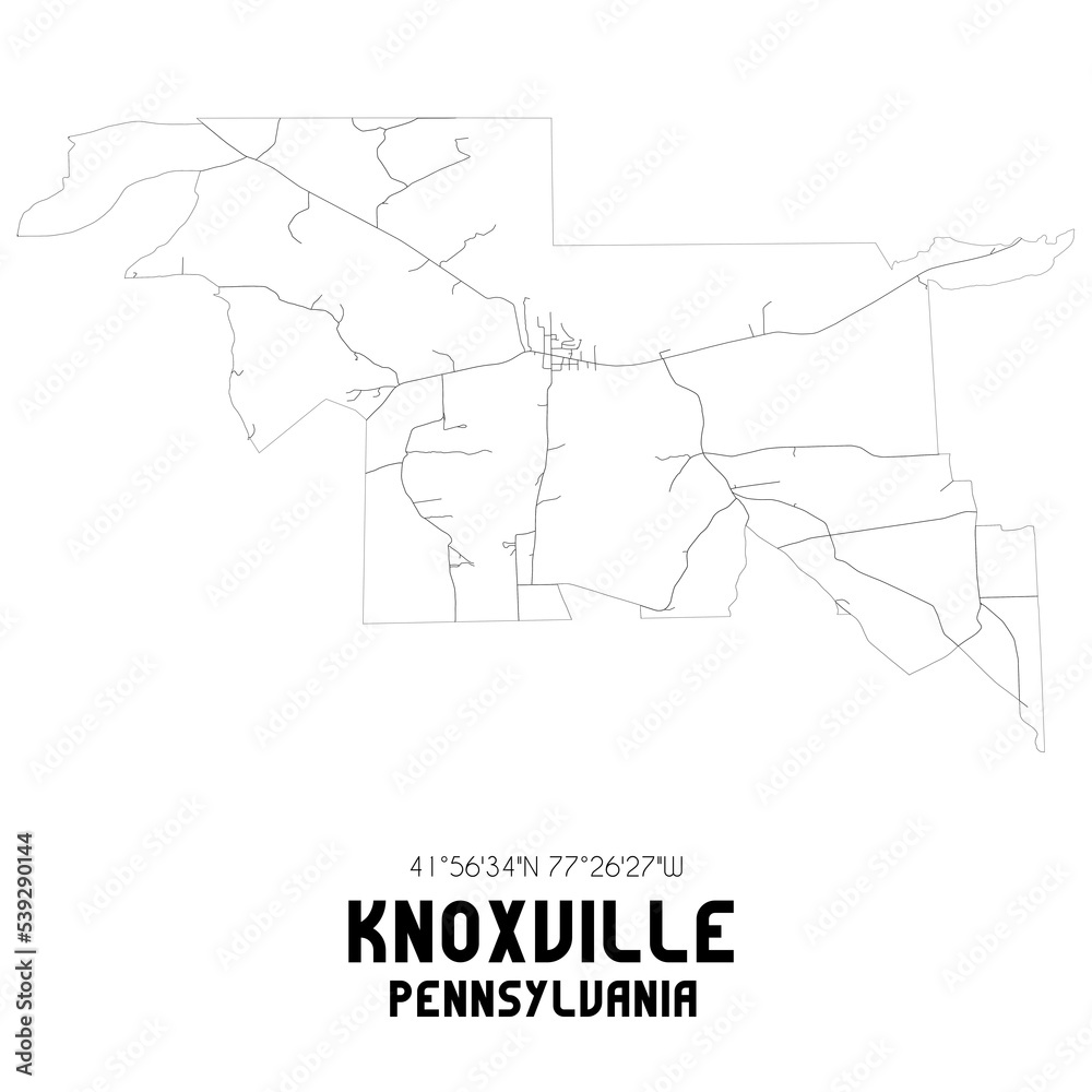 Knoxville Pennsylvania. US street map with black and white lines.