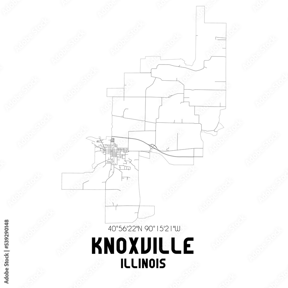 Knoxville Illinois. US street map with black and white lines.