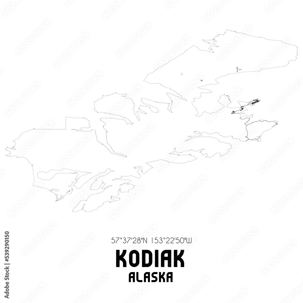 Kodiak Alaska. US street map with black and white lines. Kodiak Alaska. US street map with black and white lines.