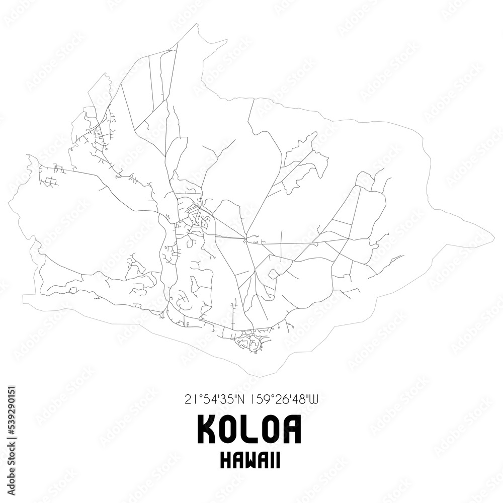 Koloa Hawaii. US street map with black and white lines.