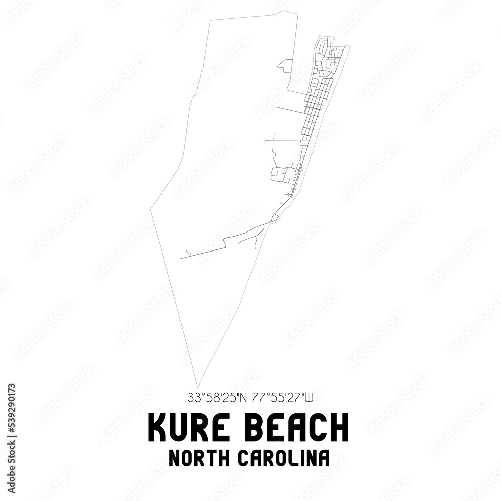 Kure Beach North Carolina. US street map with black and white lines