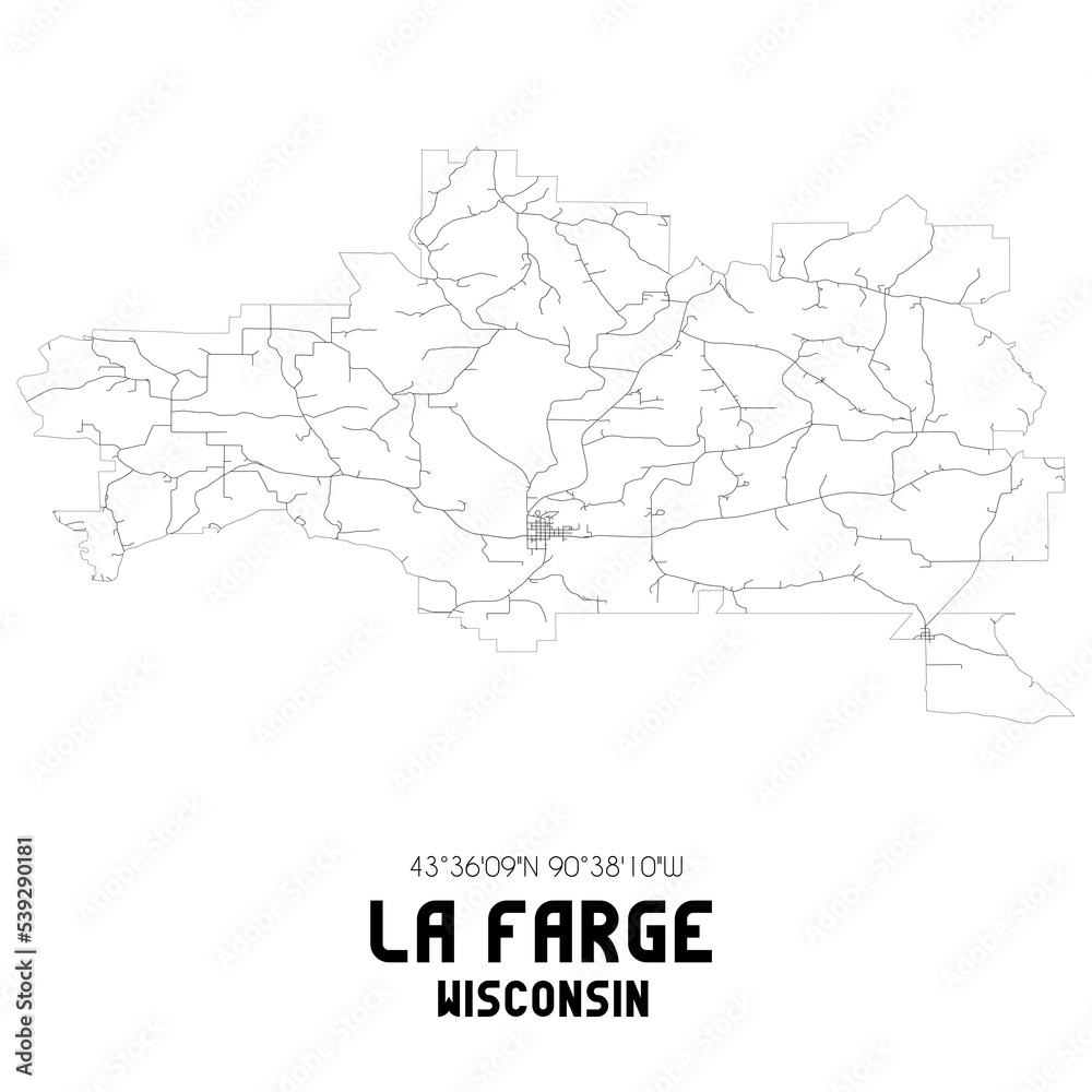 La Farge Wisconsin. US street map with black and white lines.