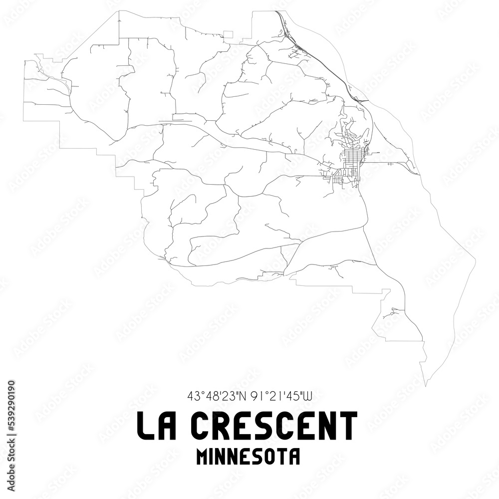 La Crescent Minnesota. US street map with black and white lines.
