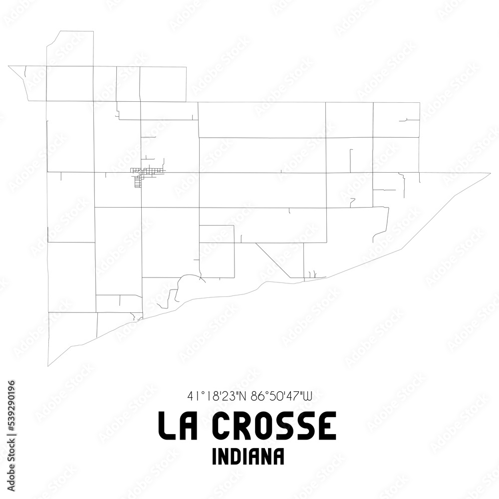 La Crosse Indiana. US street map with black and white lines.