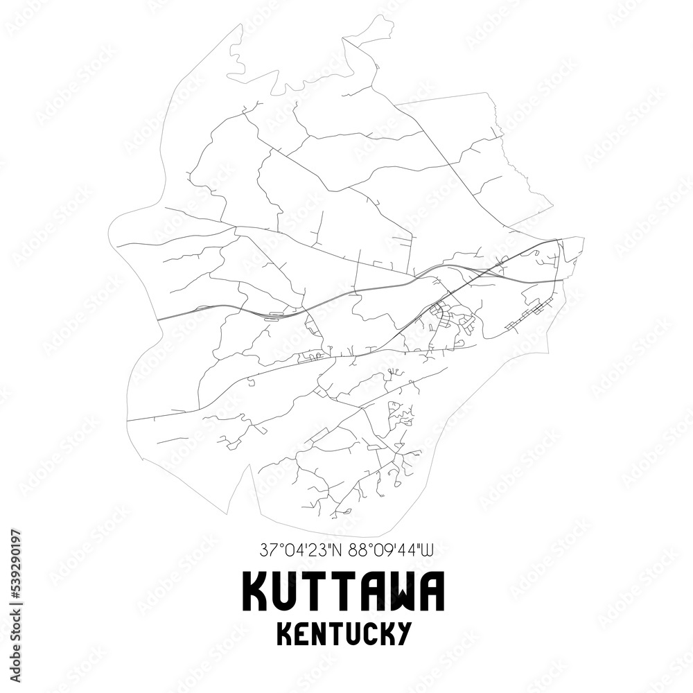 Kuttawa Kentucky. US street map with black and white lines.
